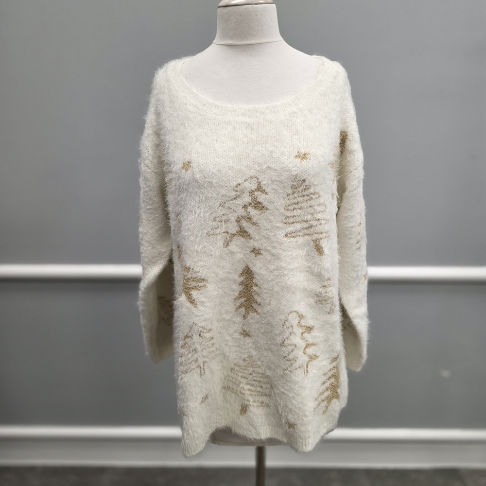 Through the Country Door Cozy White and Tan Christmas Sweater